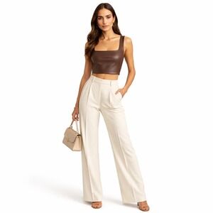 Express XL Brown Faux Leather Crop Tank Body Contour Square Neck Top